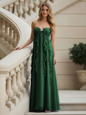 Chiffon Sweetheart Strapless Ruffles Bridesmaid Dresses