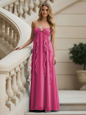 Chiffon Sweetheart Strapless Ruffles Bridesmaid Dresses