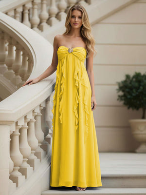 Chiffon Sweetheart Strapless Ruffles Bridesmaid Dresses