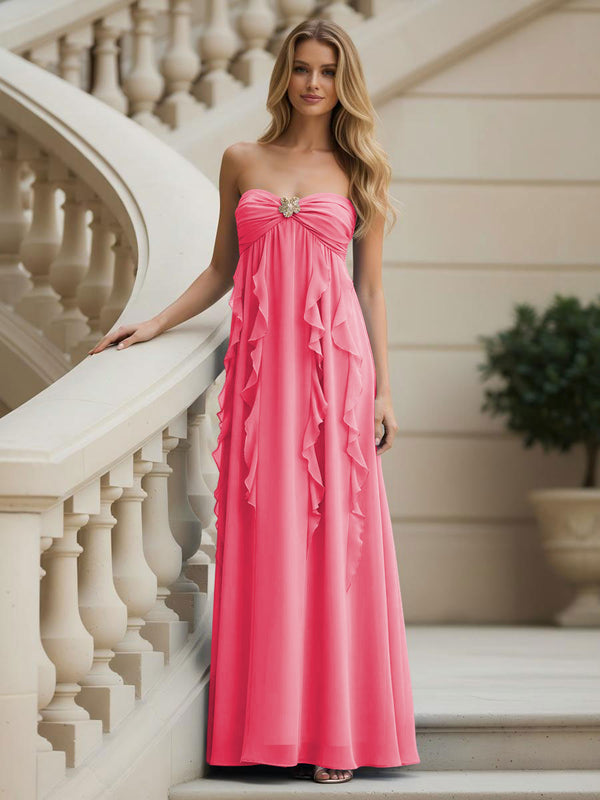 Chiffon Sweetheart Strapless Ruffles Bridesmaid Dresses