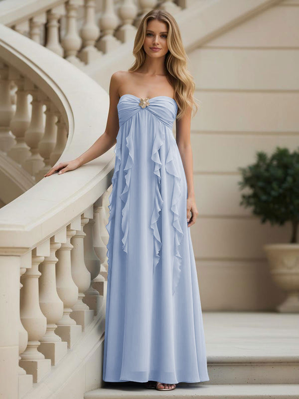 Chiffon Sweetheart Strapless Ruffles Bridesmaid Dresses