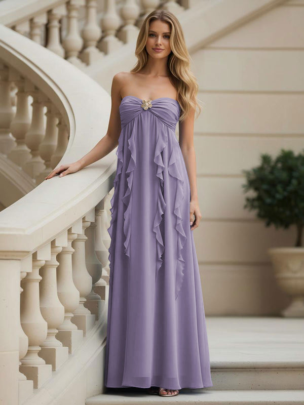 Chiffon Sweetheart Strapless Ruffles Bridesmaid Dresses