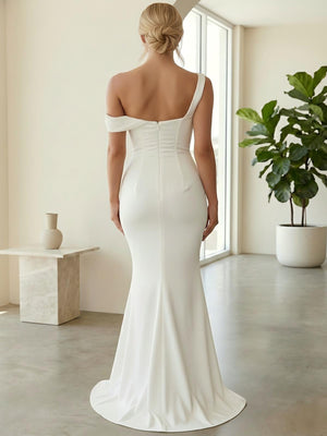 Satin Off the Shoulder Drop Waist Mermaid Bridesmaid Dresses