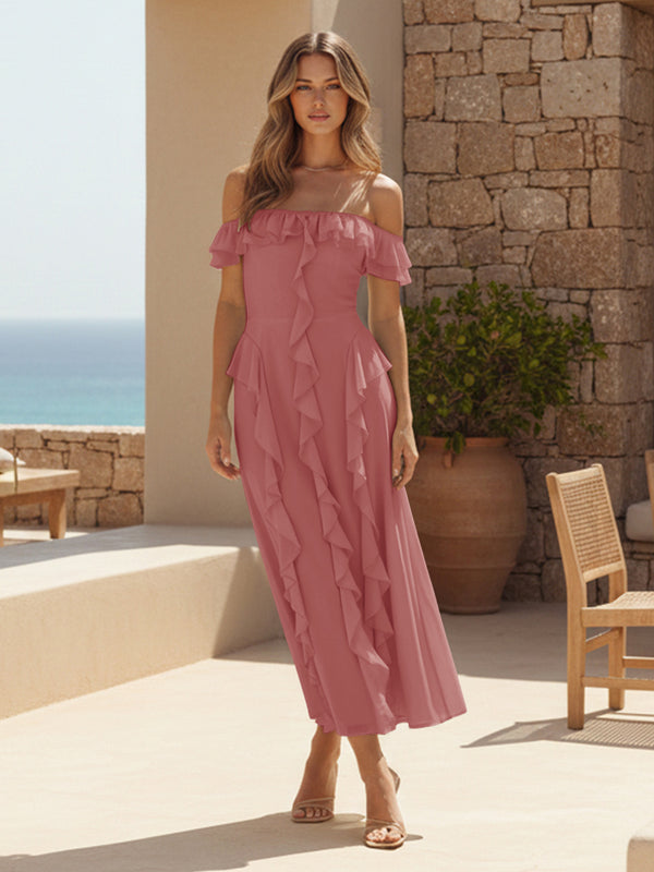 Ruffles Chiffon Off the Shoulder A Line Bridesmaid Dresses