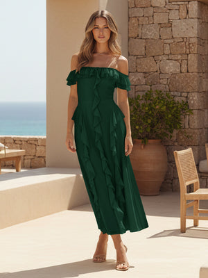 Ruffles Chiffon Off the Shoulder A Line Bridesmaid Dresses
