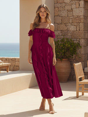 Ruffles Chiffon Off the Shoulder A Line Bridesmaid Dresses