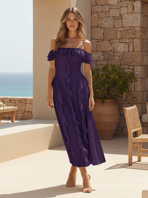 Ruffles Chiffon Off the Shoulder A Line Bridesmaid Dresses