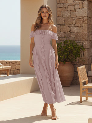 Ruffles Chiffon Off the Shoulder A Line Bridesmaid Dresses