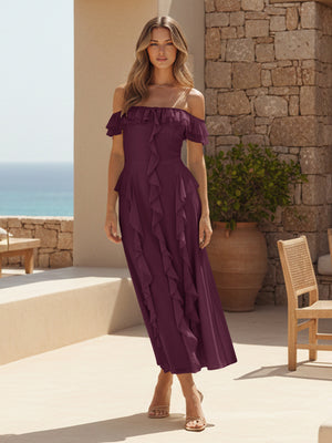 Ruffles Chiffon Off the Shoulder A Line Bridesmaid Dresses
