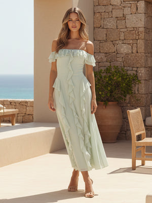 Ruffles Chiffon Off the Shoulder A Line Bridesmaid Dresses