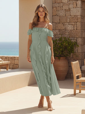 Ruffles Chiffon Off the Shoulder A Line Bridesmaid Dresses