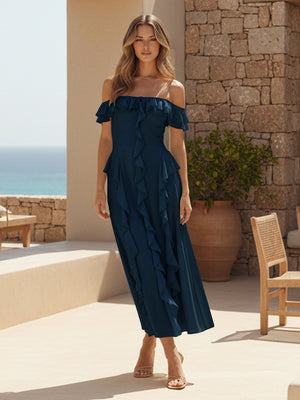 Ruffles Chiffon Off the Shoulder A Line Bridesmaid Dresses