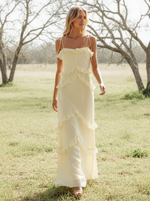 Chiffon Strapless Spaghetti Straps Tiered Ruffles Bridesmaid Dresses