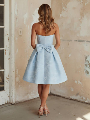 Strapless Jacquard A Line A Line Short Wedding Guest Dresses