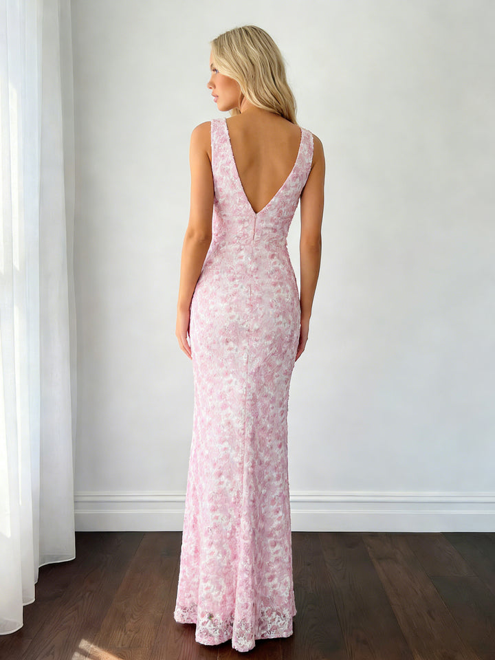 Lace  Floral  V Neck Maxi Wedding Guest Dresses