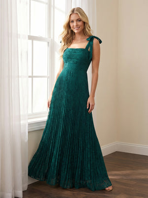 Chiffon Spaghetti Straps Pleated A Line Maxi Bridesmaid Dresses