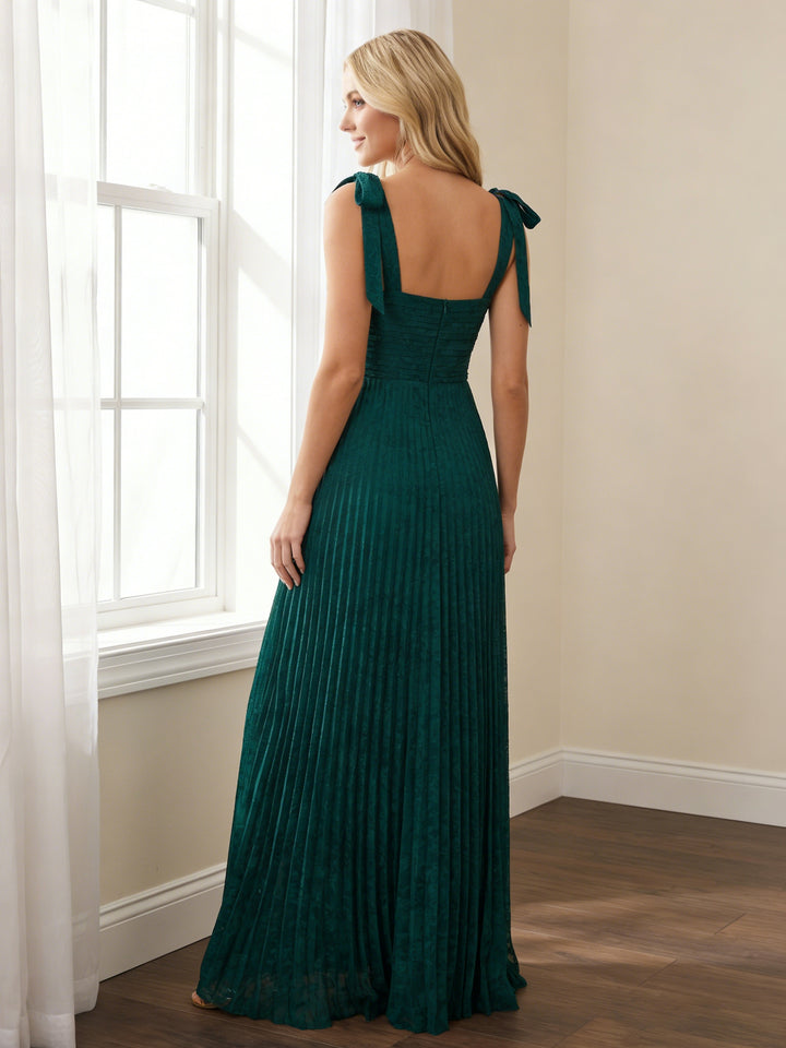 Chiffon Spaghetti Straps Pleated A Line Maxi Formal Dresses