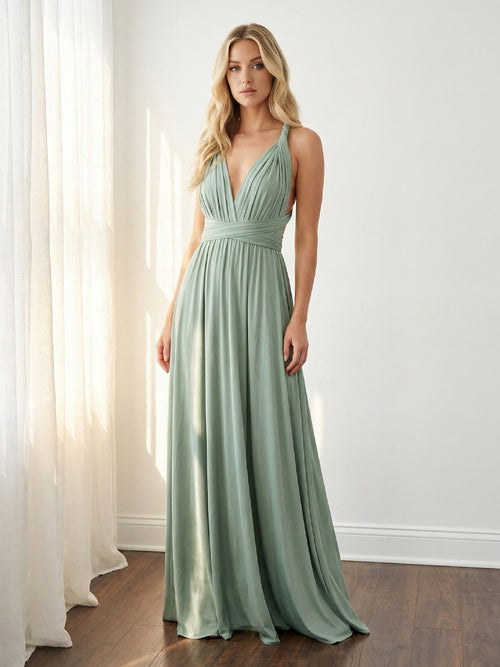 Chiffon Halter Pleated Bridesmaid Dresses with Backless Design