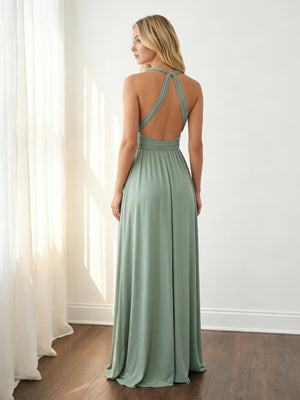 Chiffon Halter Pleated Bridesmaid Dresses with Backless Design