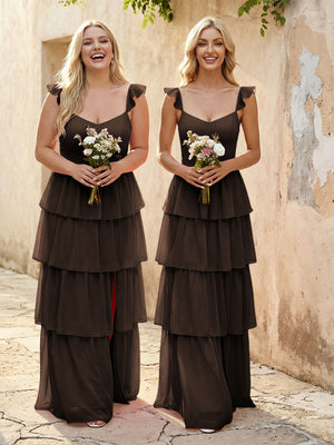 Chiffon Sweetheart A Line Bridesmaid Dresses with Slit