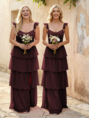 Chiffon Sweetheart A Line Bridesmaid Dresses with Slit