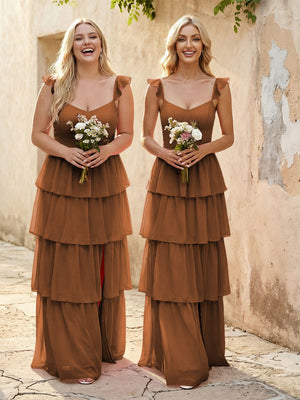 Chiffon Sweetheart A Line Bridesmaid Dresses with Slit