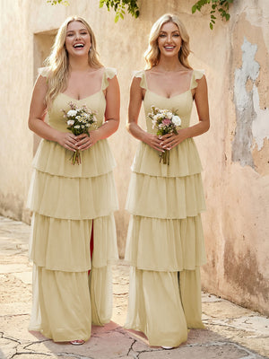Chiffon Sweetheart A Line Bridesmaid Dresses with Slit