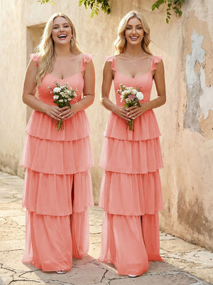 Chiffon Sweetheart A Line Bridesmaid Dresses with Slit