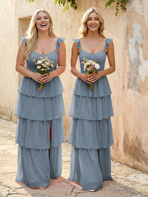 Chiffon Sweetheart A Line Bridesmaid Dresses with Slit