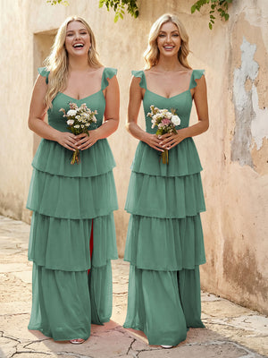 Chiffon Sweetheart A Line Bridesmaid Dresses with Slit