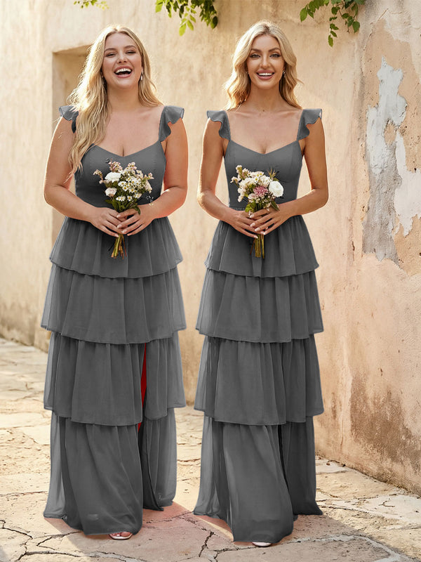 Chiffon Sweetheart A Line Bridesmaid Dresses with Slit