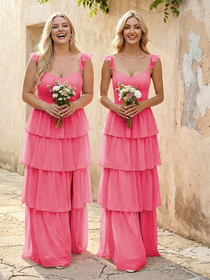 Chiffon Sweetheart A Line Bridesmaid Dresses with Slit