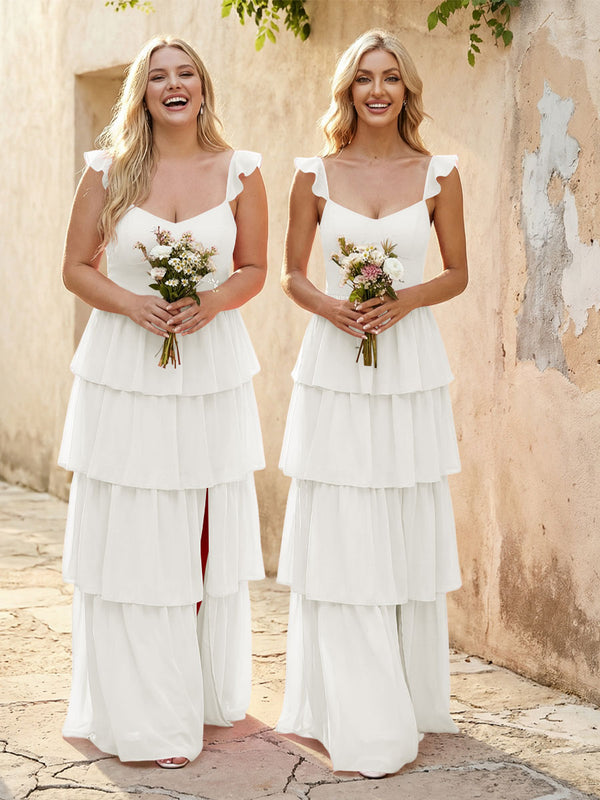 Chiffon Sweetheart A Line Bridesmaid Dresses with Slit