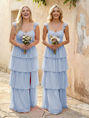 Chiffon Sweetheart A Line Bridesmaid Dresses with Slit
