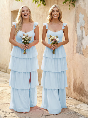 Chiffon Sweetheart A Line Bridesmaid Dresses with Slit