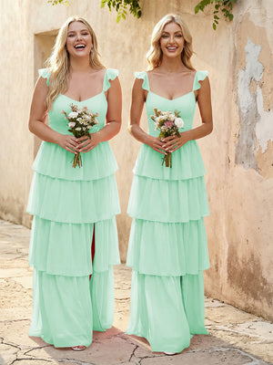 Chiffon Sweetheart A Line Bridesmaid Dresses with Slit
