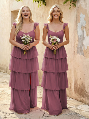 Chiffon Sweetheart A Line Bridesmaid Dresses with Slit