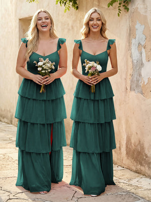 Chiffon Sweetheart A Line Bridesmaid Dresses with Slit