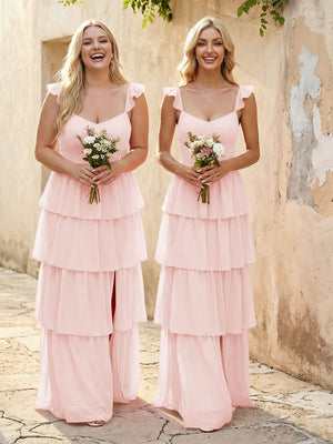 Chiffon Sweetheart A Line Bridesmaid Dresses with Slit