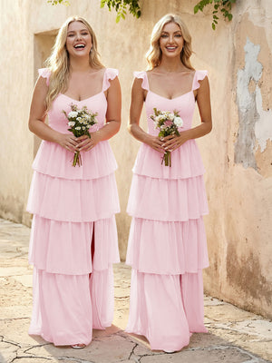 Chiffon Sweetheart A Line Bridesmaid Dresses with Slit