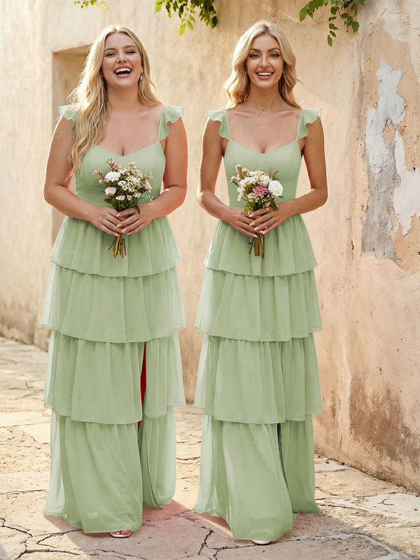 Chiffon Sweetheart A Line Bridesmaid Dresses with Slit