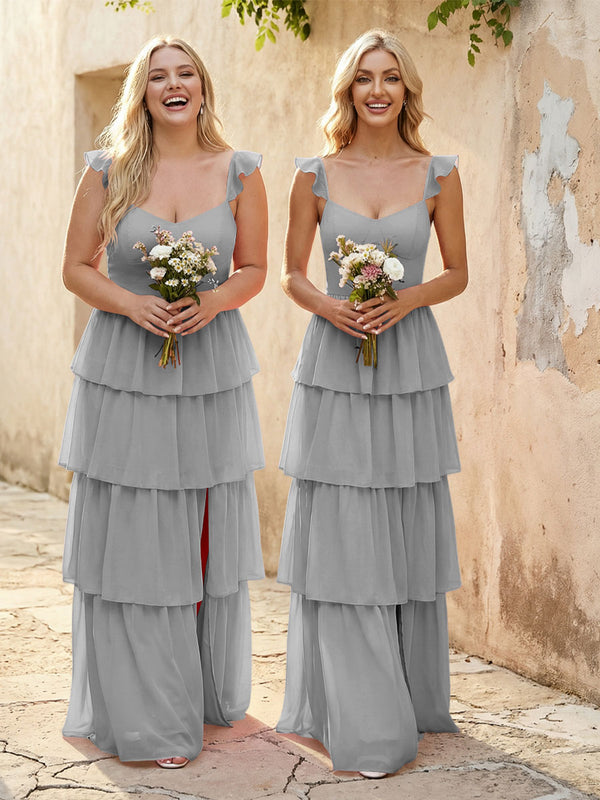 Chiffon Sweetheart A Line Bridesmaid Dresses with Slit