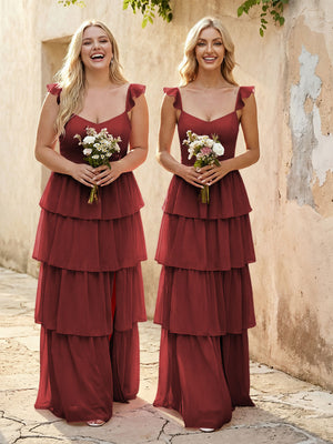 Chiffon Sweetheart A Line Bridesmaid Dresses with Slit