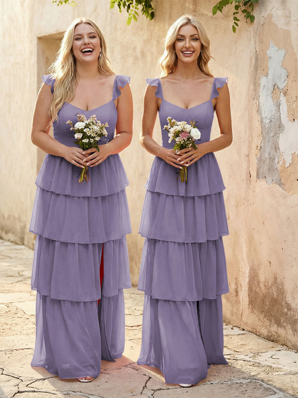 Chiffon Sweetheart A Line Bridesmaid Dresses with Slit