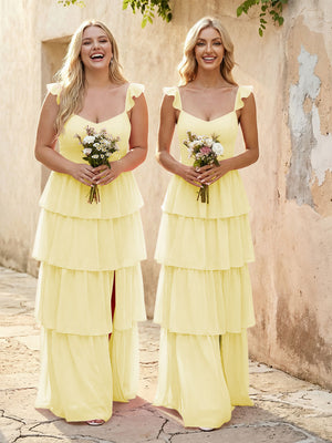 Chiffon Sweetheart A Line Bridesmaid Dresses with Slit