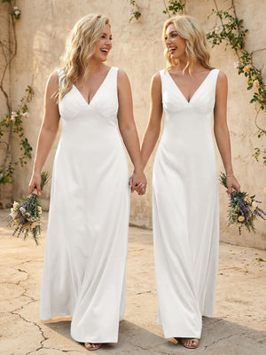 Satin V Neck Corset A Line Bridesmaid Dresses