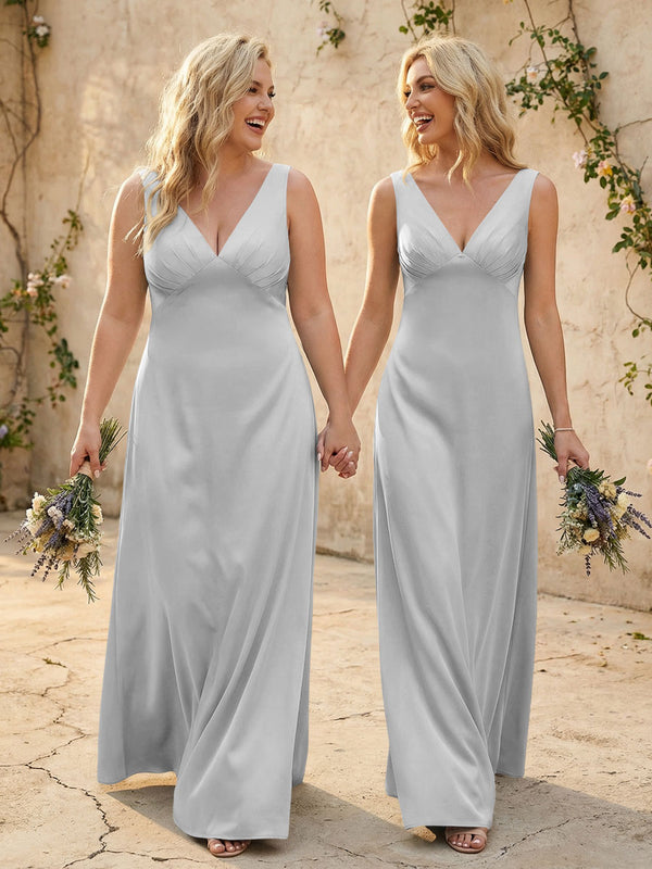 Satin V Neck Corset A Line Bridesmaid Dresses