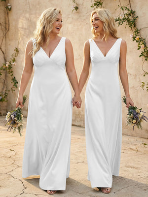 Satin V Neck Corset A Line Bridesmaid Dresses