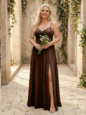 Spaghetti Straps Chiffon Sweetheart Bridesmaid Dresses with Slit