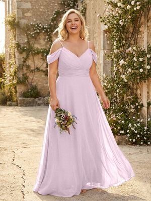 Spaghetti Straps Chiffon Pleated  Off the Shoulder Bridesmaid Dresses
